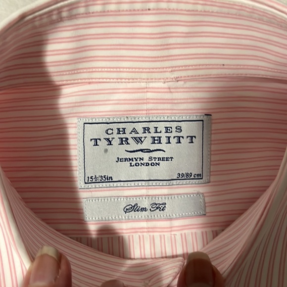 Men’s button down dress shirt. Sz 15.5/35 pink & white - Picture 2 of 5